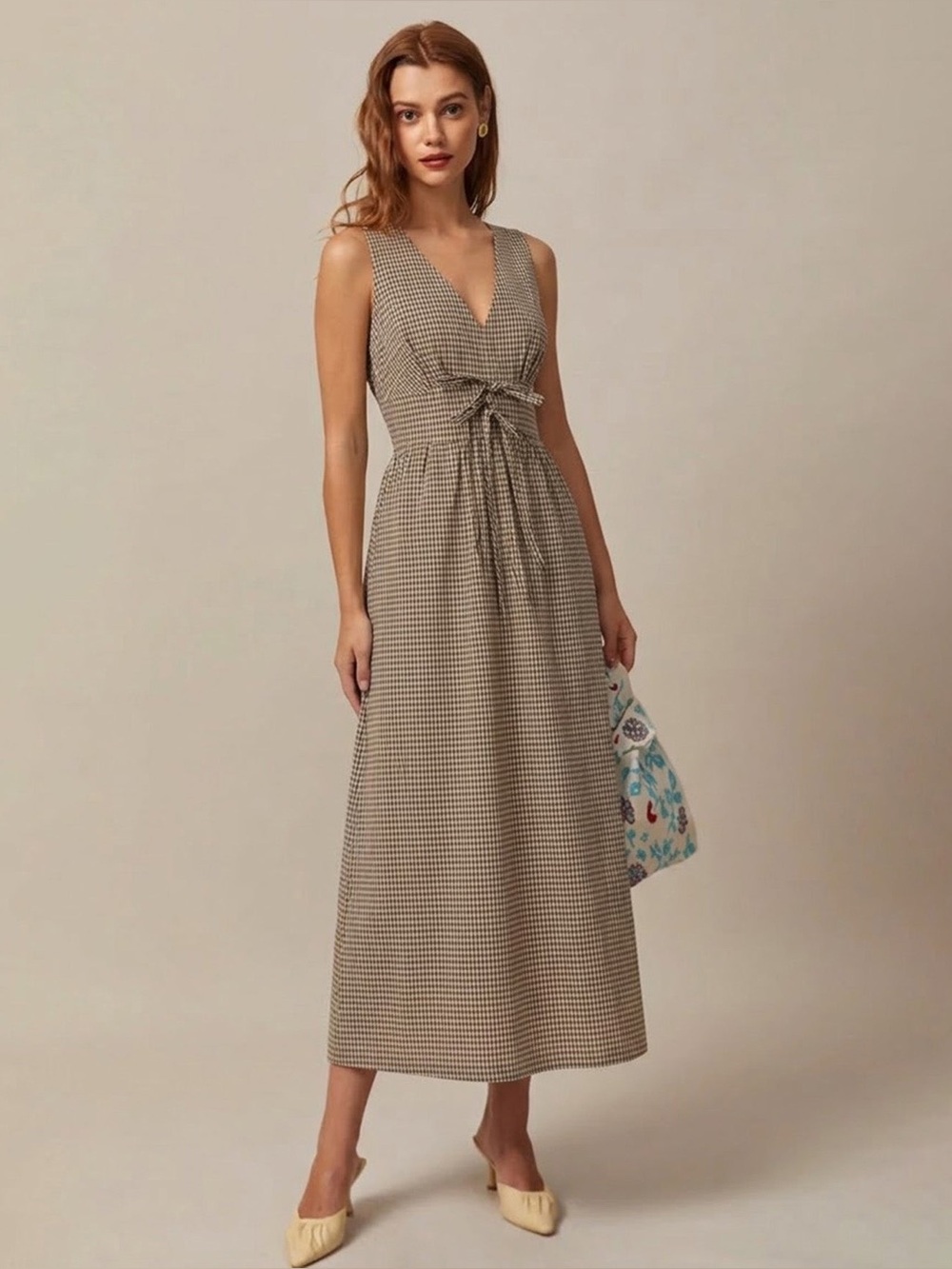 RIHOAS Plaid V-Neck Maxi Dress